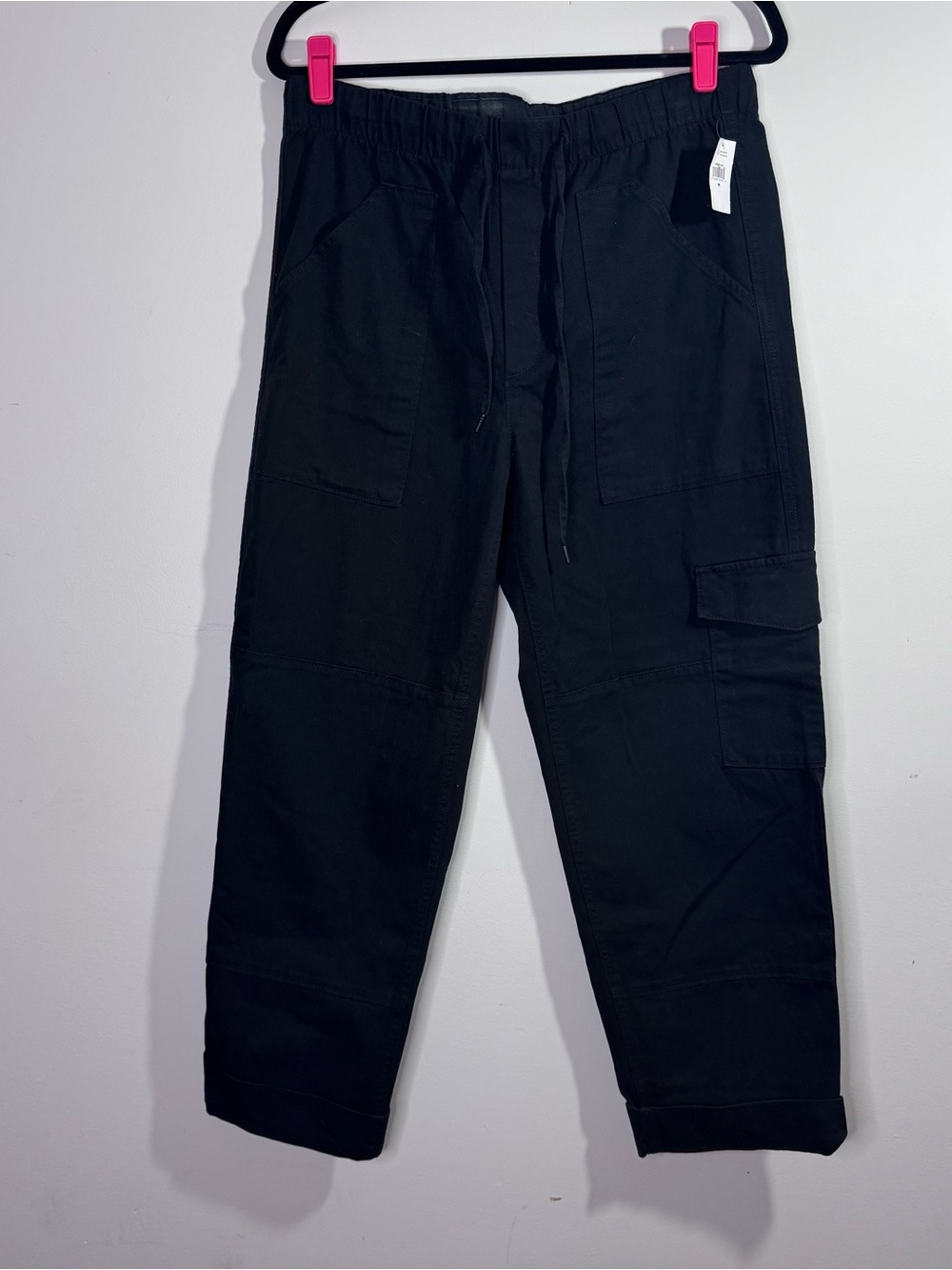 GAP Black Cargo Utility Jogger Pants Medium Drawstring Cropped Ankle NWT
